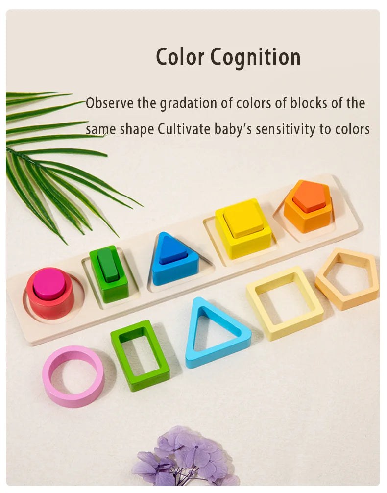 Bloques de desarrollo de inteligencia para bebés, juguetes de madera para combinar en la educación temprana, color y cognición de formas, educación Montessori