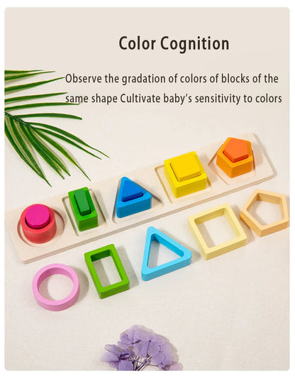 Bloques de desarrollo de inteligencia para bebés, juguetes de madera para combinar en la educación temprana, color y cognición de formas, educación Montessori