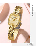 Relógio feminino quadrado dourado em aço inoxidável com calendário
