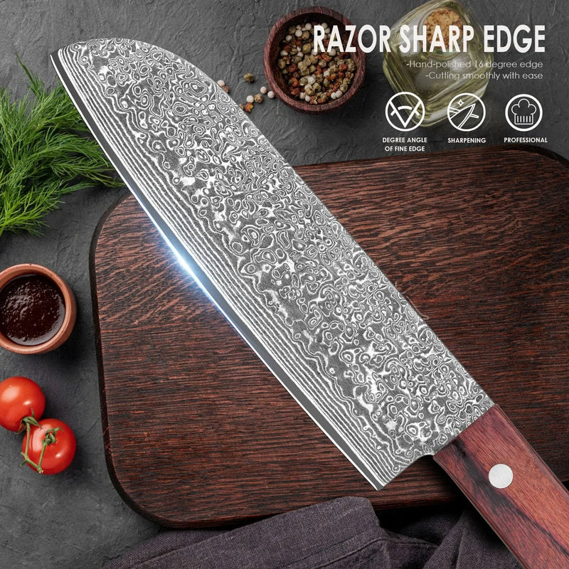 Santoku Knife Damascus Knife Vg-10 Sharp Steel Blade Professional Japanese Kitchen Knives 7.0inch Kitchen Knives & Accessories