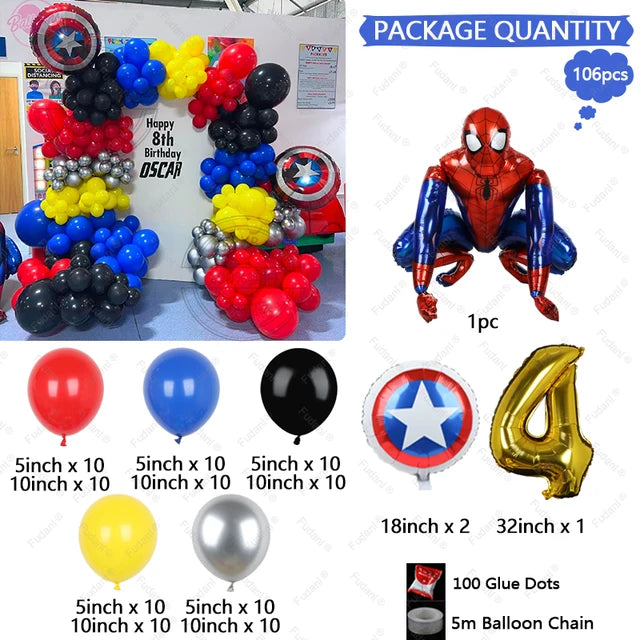 Spiderman Latex Balloons Garland Arch Kit para crianças, vermelho e azul, Birthday Party Decors, tema de super-herói, 1 conjunto, 1 conjunto, 1 conjunto
