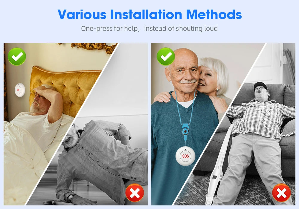 Emergency Button Wireless Remote Call SOS Button 433MHz Caregiver Pager Home Secure Alarm System For Patient Elderly