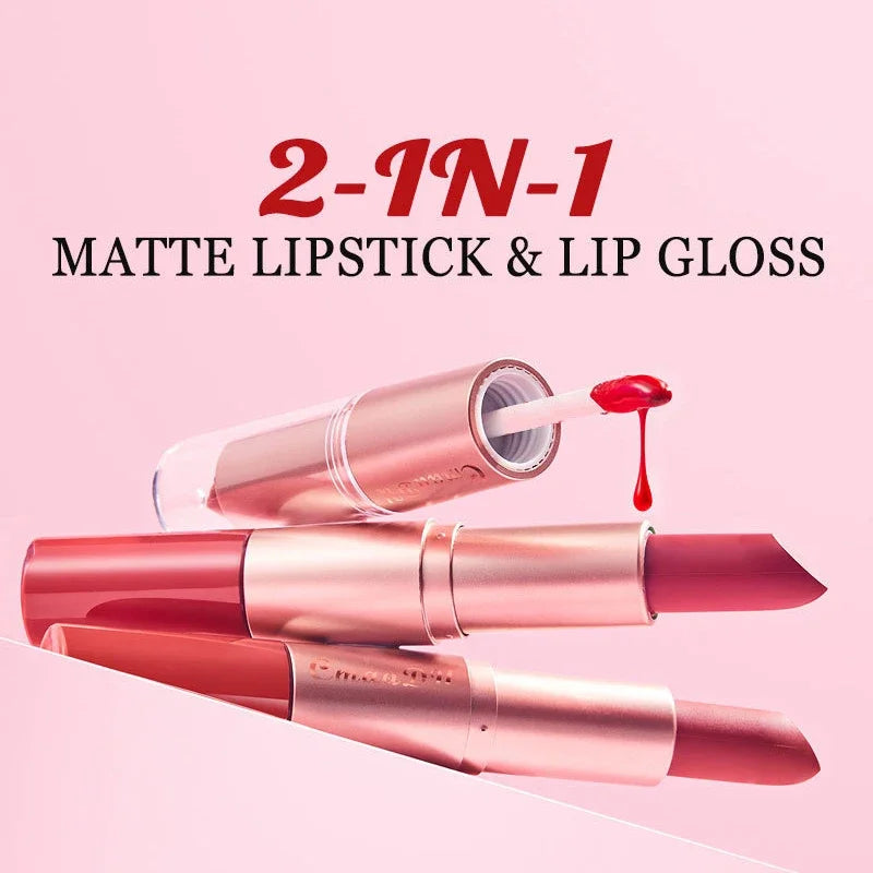 Caneta de revestimento labial dupla, pigmento fosco, copo antiaderente, cor da pele, 24H duradoura, maquiagem à prova d'água, cosméticos de beleza, 2 em 1