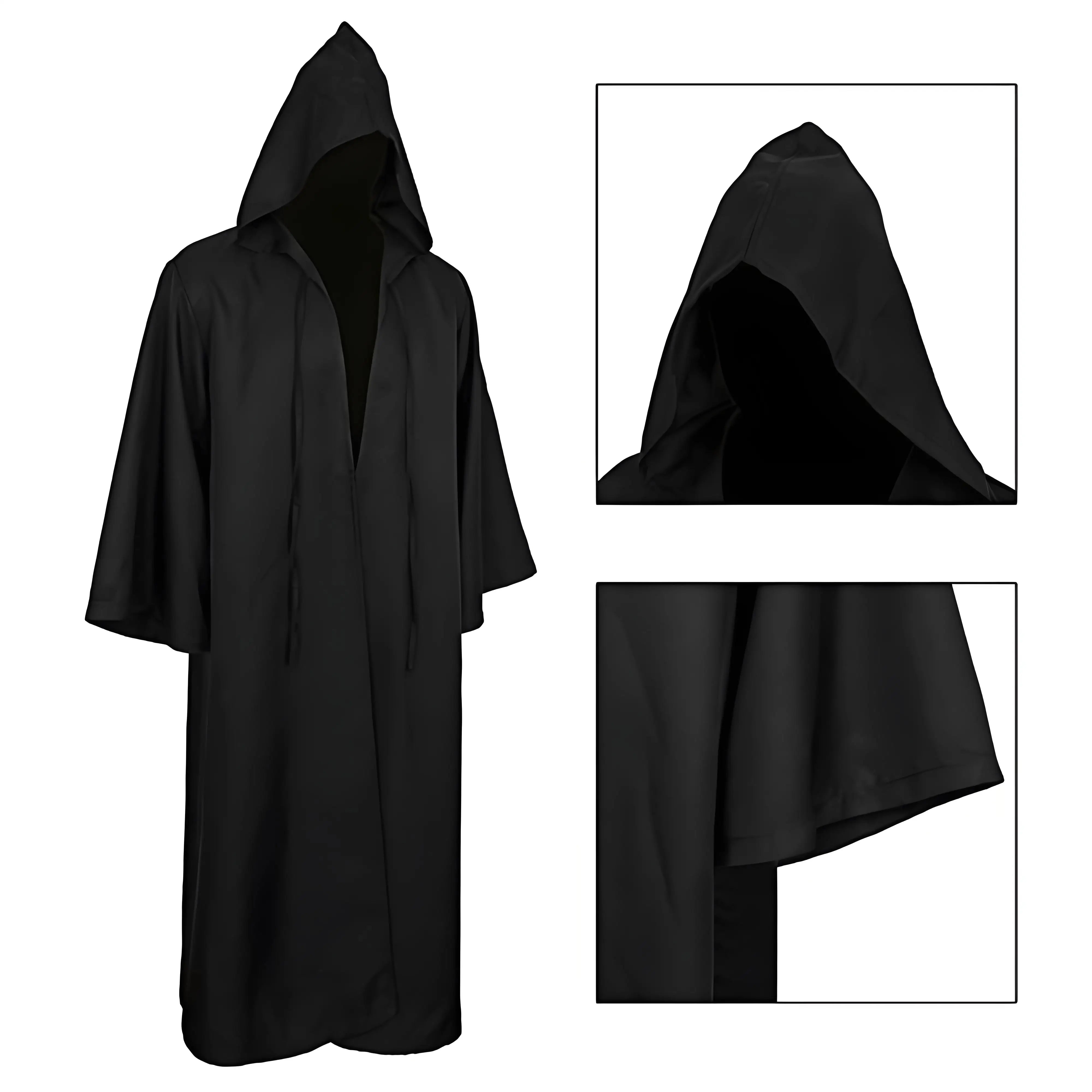 Capa Preta Unissex com Capuz – Estilo Bruxa/Mago – Ideal para Cosplay, Festas, Apresentações e Decoração