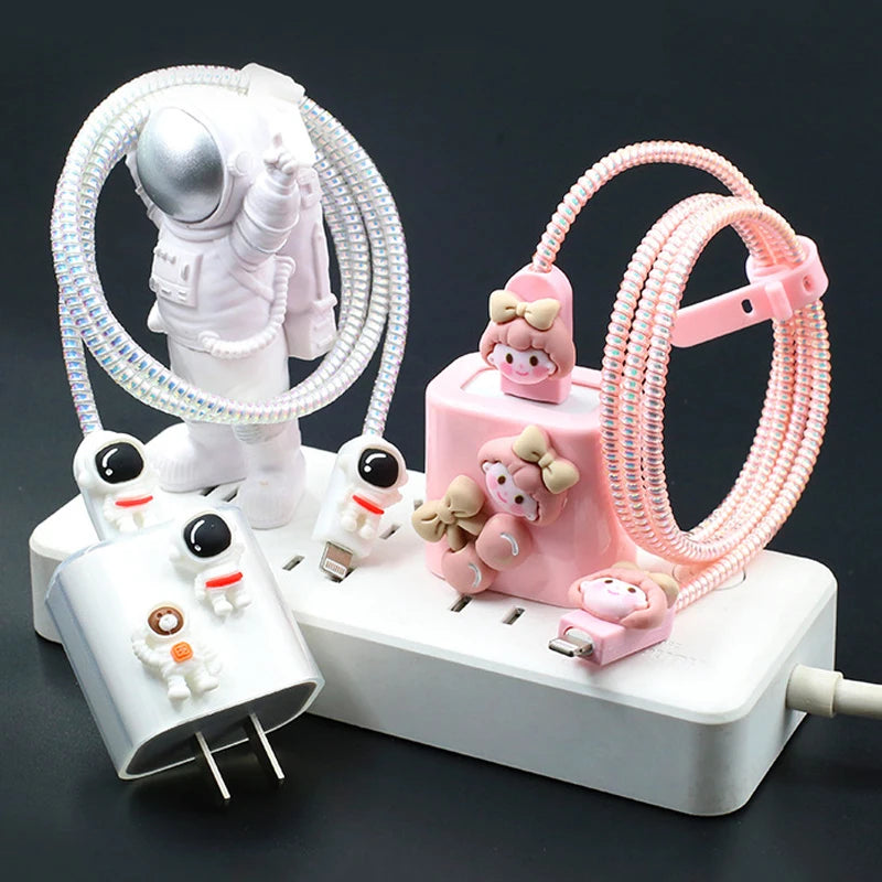 New Cable Protector For iPhone 15 14 13 12 18W/20W Charger Cute Pink Girl Design Protection Cover Data Line Winder Protective
