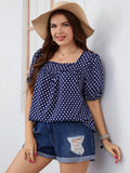 Fairyshely 2025 Summer Casual Print Plus Size Top Women Square Collar Loose Large T-shirt Lady Short Sleeve Elegant Curvy Tops