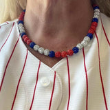Bling Baseball Necklace for Men Rhinestone Beaded Ball Necklace Baseball Players Lovers Inspired Jewelry