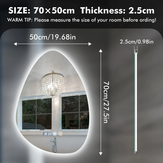 LED Bathroom Mirror With Light Teardrop Shape Wall Vanity Mirror 3 Colors Led Bathroom Vanity Mirror With Time Defogging Mirrors
