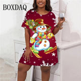 2024 moda feminina vestidos de festa de natal casual bonito dos desenhos animados santa impressão vestido solto plus size manga curta a linha vestido 9xl