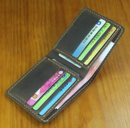 Luxury Handmade Genuine Leather Men Wallet Bifold Purse Male Wallets Short Money Clip Vintage Leather Money Bag with zip pocket