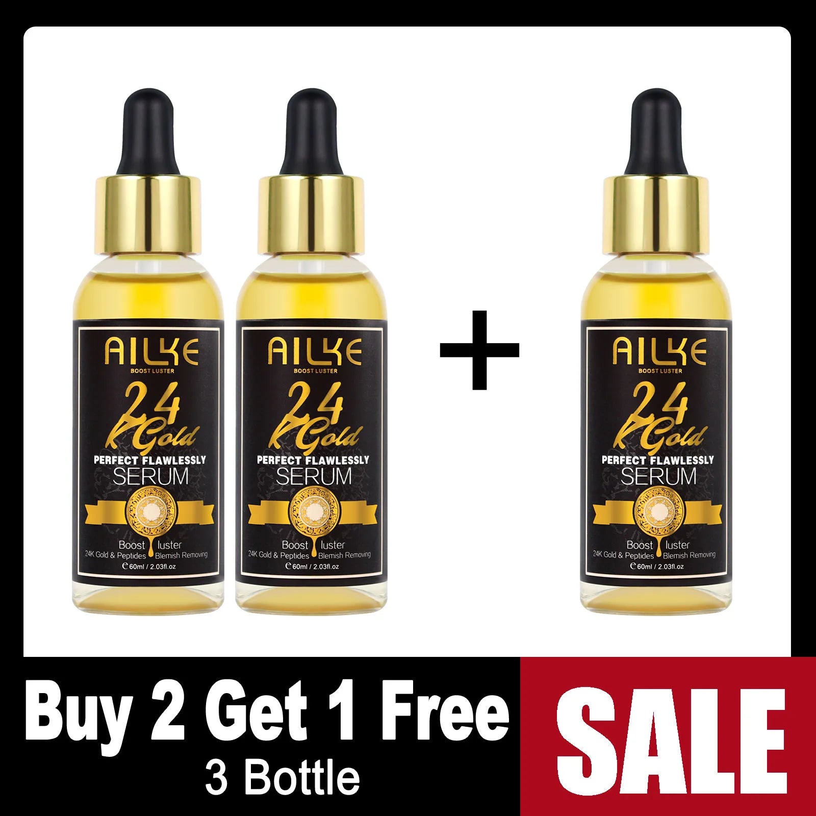 AILKE 24K Gold Flawlessly Skin Care Set, Whitening, Reduces Dark Spots, Pigmentation, Wrinkles, Moisturizes, For All Skin Types