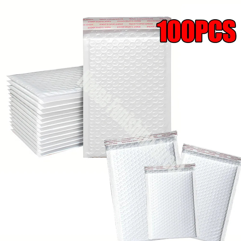 Bubble Mailers para embalagem de correio, envelope acolchoado branco, auto selo, sacos de envio, presente, atacado, 100pcs
