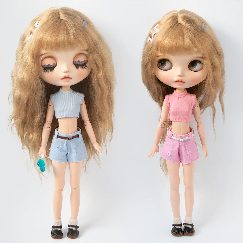 Blythe Clothing Fashion Vest Tops Denim Shorts Casual Pants Belt Multicolor for Licca Azones Ob22 24 Ker YMY Doll Accessories
