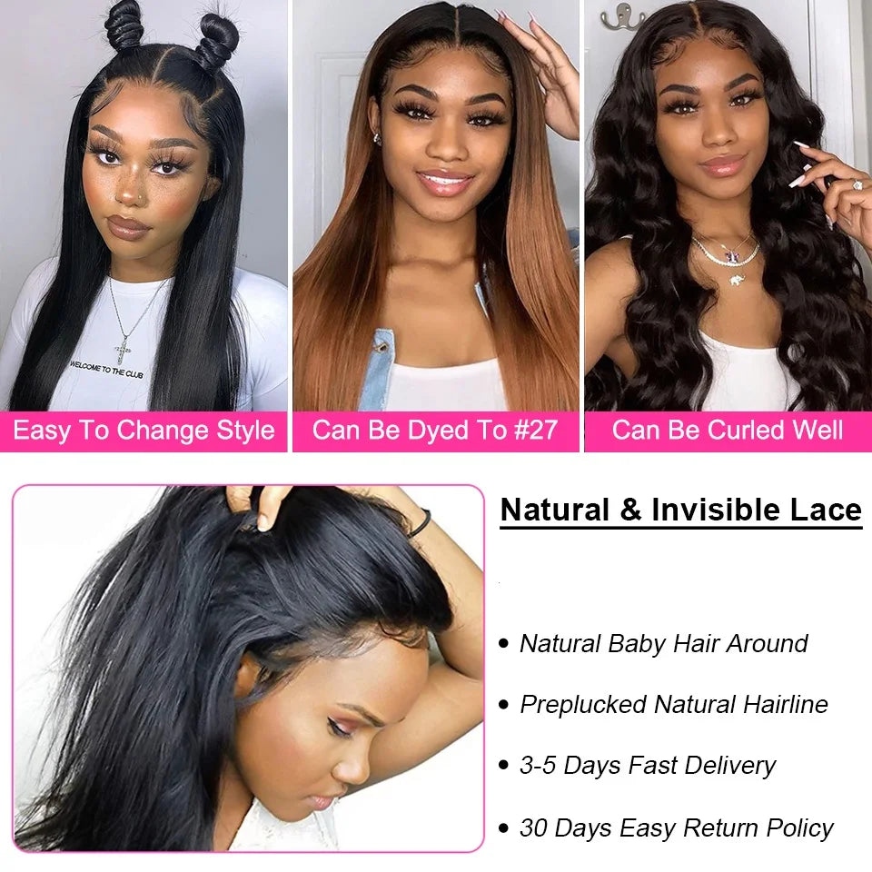 200 Density 13x4 13x6 HD Lace Frontal Human Hair Wigs Straight 360 Lace Frontal Wig Pre-Plucked 5x5 Closure Lace Wig Remy Hair