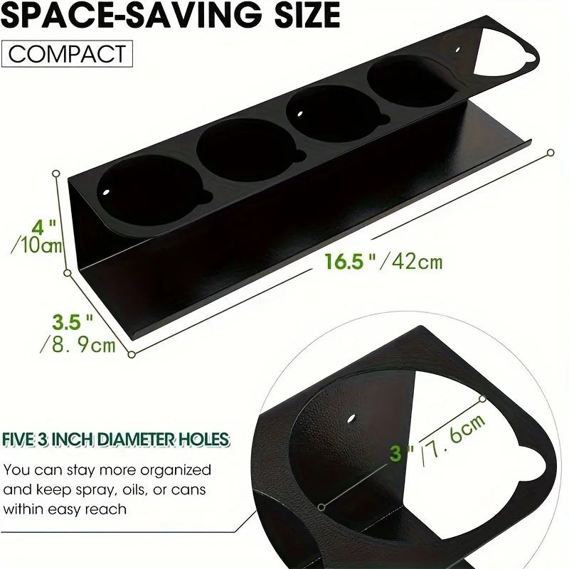 Aerosol Spray Can Holder with Paper Towel Rack - Wall-Mounted 5 Can Organizer for Garage, Workshop, Kitchen & Home Storage