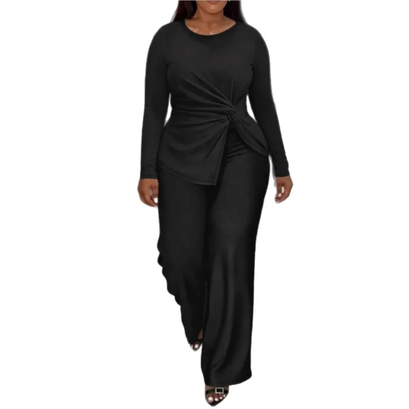 2 Piece Women Sets 2026 New Arrival Plus Size Spring Autumn Matching Sets Black Two Pieces Sets Top Pants Suits Outfits Clothing
