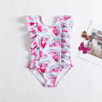 Trajes de baño de una pieza para niñas de 1, 2, 3, 4 y 5 años, estampados, para playa, verano, con lazo
