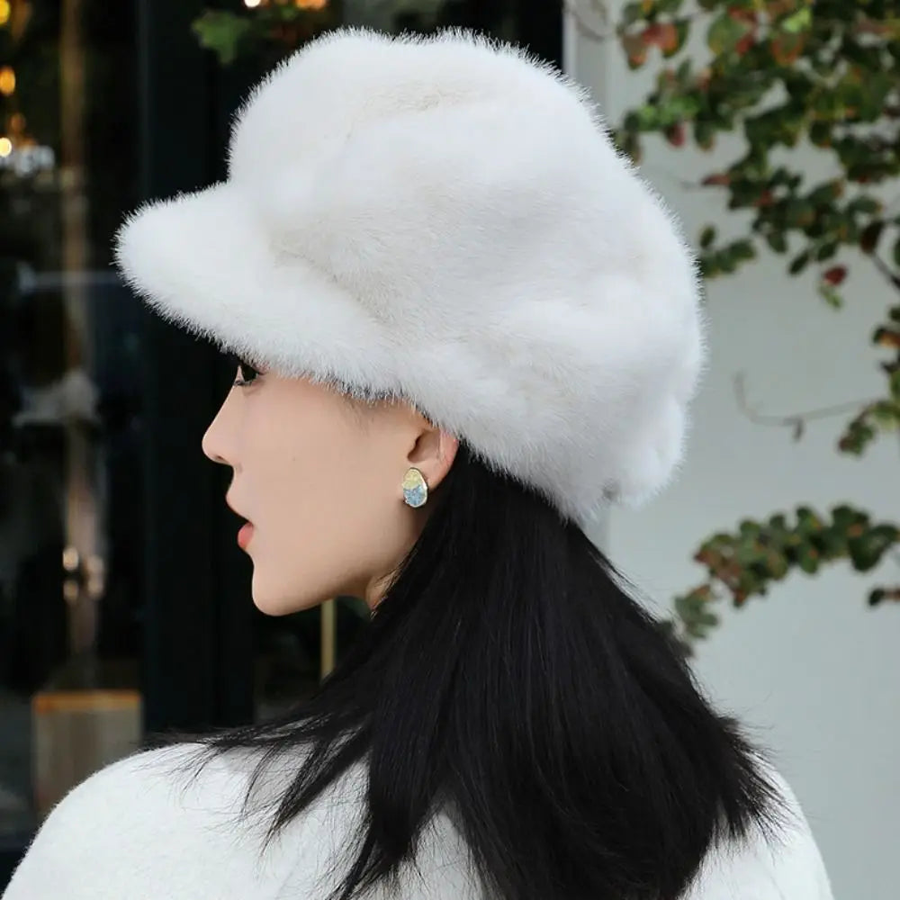 High Quality Cold Protection Women's Beret Solid Color Imitation Mink Winter All-Match Hat Light Luxury Thick Warm Hat