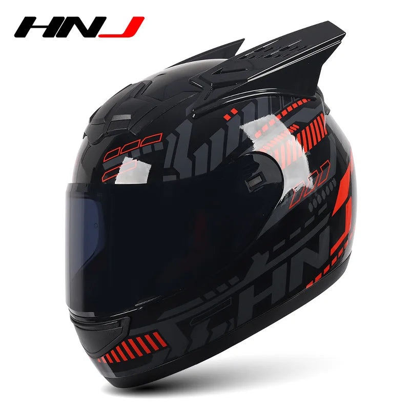 HNJ Men Motorcycle Helmet Women Full Face Helmet Riding Personality Horn Pink Helmet DOT Certification Motorcycle Helmet