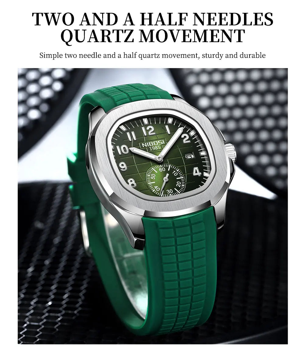 NIBOSI Luxury Men‘s Watches Business Waterproof Male Clock Luminous Silicone Band Date Square Quartz Man Watches Reloj Hombre