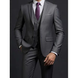 Men's Fashionable Gentleman Business British Style Solid Color Banquet Host Casual Wedding Suit (Blazer + Vest + Trousers)
