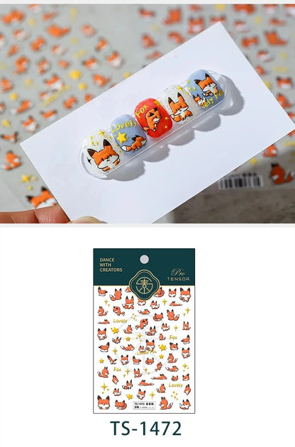 Lovely Red Fox Cartoon 5D Soft Reliefs Self Adhesive Nail Art Stickers Cute 3D Nail Decoration Decals Wholesale Dropshipping
