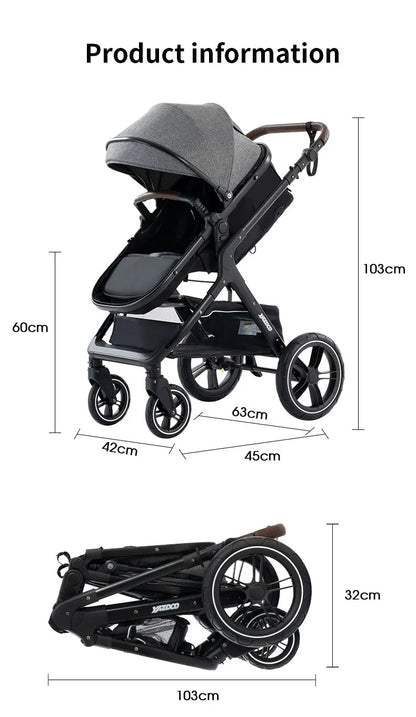 Newest Baby Stroller 3 in 1 Portable Luxury Travel Baby Carriage Fold Pram High Landscape Aluminum Frame Newborn Infant Stroller