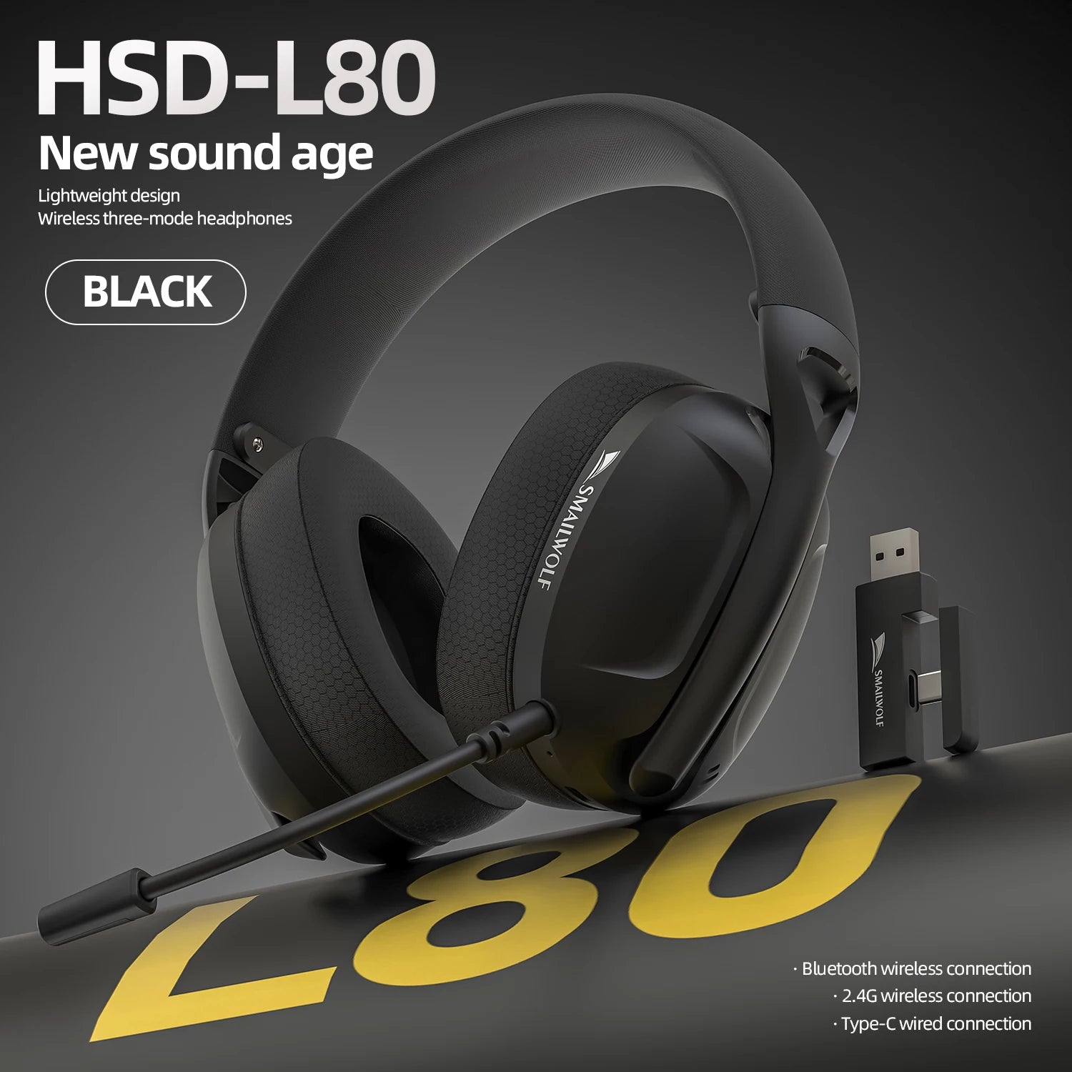 SmailWolf-L80 Bluetooth wireless three-mode headphones headset lightweight headset 2.4G gaming headsets sports bass