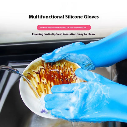 Dishwashing Cleaning Gloves Household Sponge Scrubber  Magic Silicone Rubber Dish Washing Gloves Kitchen Cleaning Tools