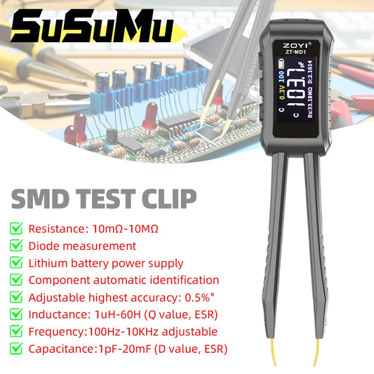 Mini pinza inteligente ZOYI ZT-MD1, comprobador LCR SMD ESR, resistencia, capacitancia, inductancia, continuidad, diodo, herramientas de medición