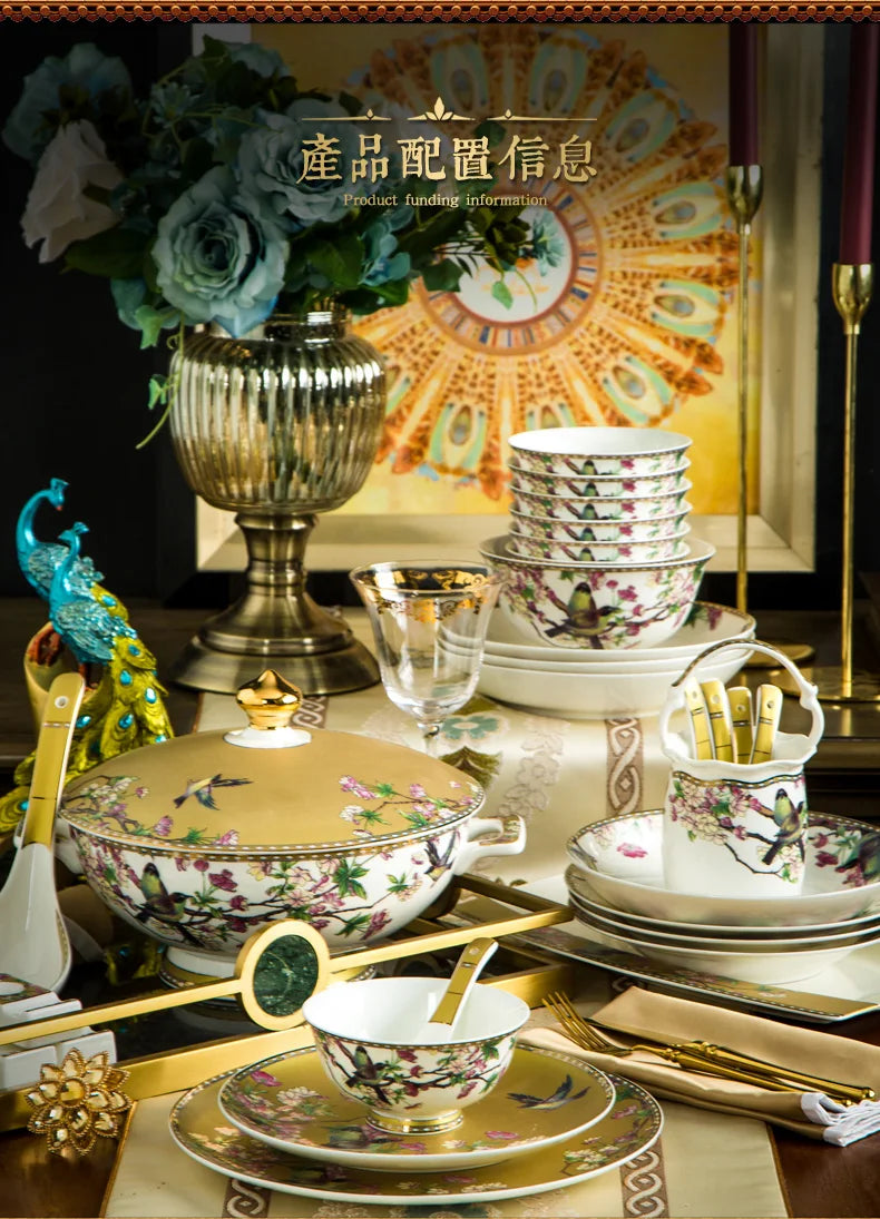 Fine Bone China Plates Dinner Sets Ceramics Luxury Breakfast Dinnerware Gift Women Vajillas Completa Ceramica Luxury Tableware