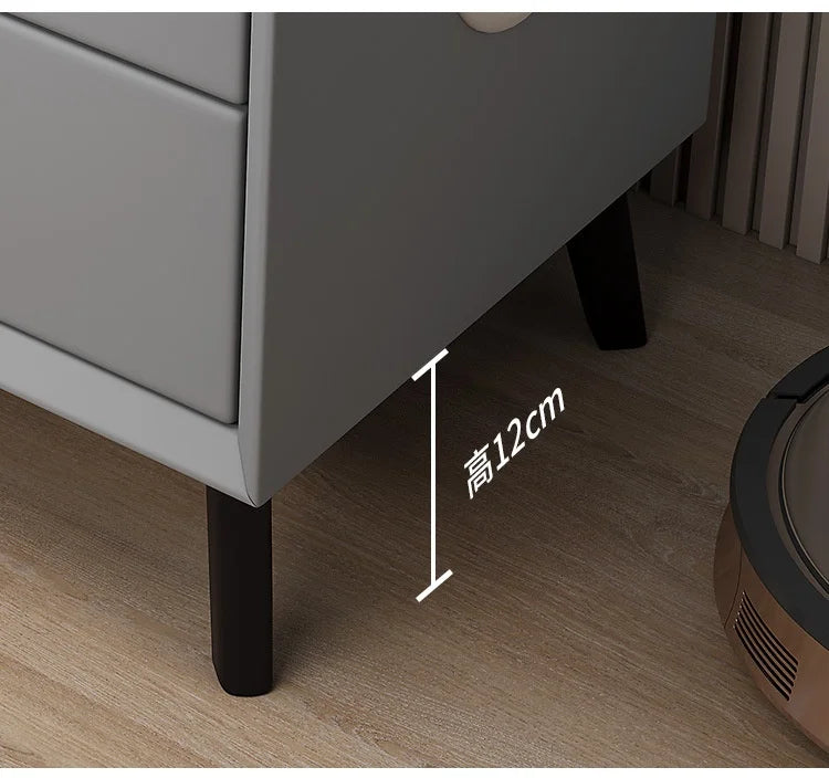 Nordic Style Smart Bedside Table with 2 Drawers 50cm Leather Nightstands with Wireless Charging Home Side Cabinet with USB