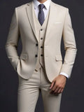 Men's Fashionable Gentleman Business British Style Solid Color Banquet Host Casual Wedding Suit (Blazer + Vest + Trousers)