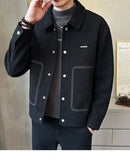 2024 Winter Men's Wool Blend Trench Coat Short Jacket Slim Fit Casual Coats Korean Solid Color Streetwear Windbreaker Outwear