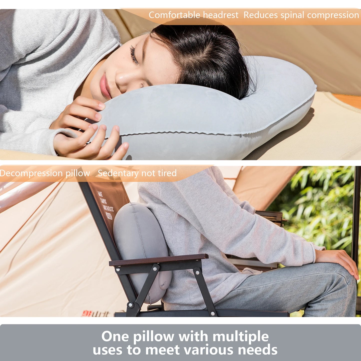 BISINNA Camping Inflatable Pillow Portable Ultralight Travel Hiking Air Sleeping Pillow for Neck and Lumbar Support