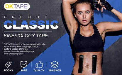OK TAPE Kinesiology Tape 5CM X 5M Precut, 20 Strips, Latex Free Elastic Athletic Bandage, Gym Fitness Ankle Knee Finger Arm