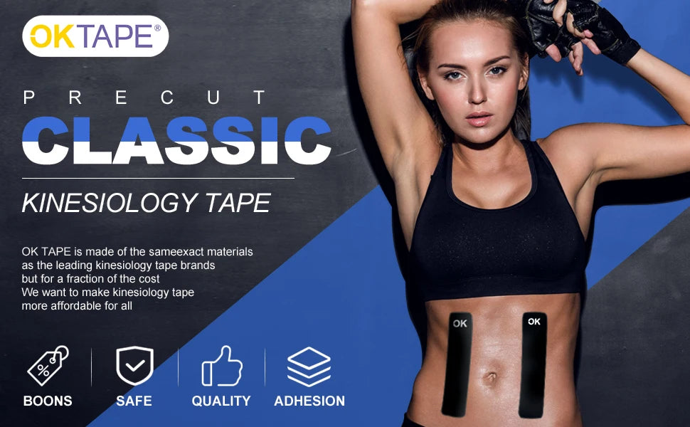 OK TAPE Kinesiology Tape 5CM X 5M Precut, 20 Strips, Latex Free Elastic Athletic Bandage, Gym Fitness Ankle Knee Finger Arm