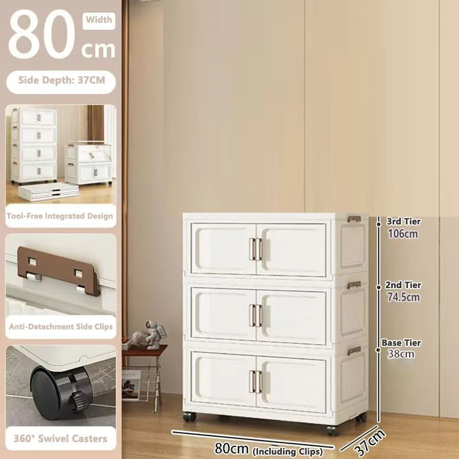 Storage Cabinet Folding Storage Box Home Living Room Toy Cabinet Storage Rack Snack Cabinet Installation-Free Kitchen Storage Cabinet Folding Storage Cabinet Organizer