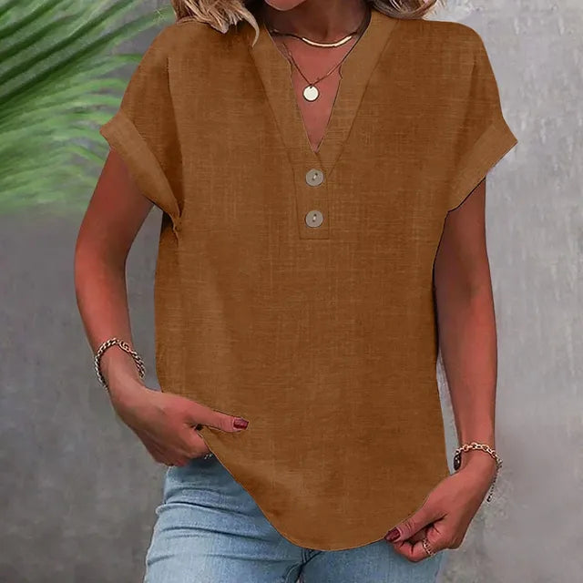 Women's V-neck Shirt, Linen Cotton, Breathable, Monochrome, Basic and Versatile, Casual and Comfortable, Office Tops Summer 2022 