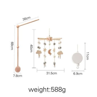 Crib Mobile Bed Bell Wooden Baby Rattles Soft Felt Cartoon Animal Bed Bell Newborn Music Box Hanging Toy Crib Bracket Baby Gifts