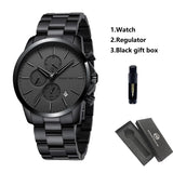 HANNAH MARTIN Brand Men Watch Black Stainless Steel Waterproof Fashion Sports Multifunctional Quartz Wristatch Relogio Masculino