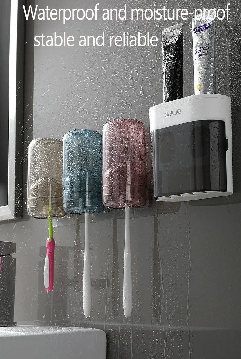 Exprimidor automático de pasta de dientes de pared, dispensador de pasta de dientes, soporte magnético para cepillos de dientes, estante para pasta de dientes, accesorios de baño