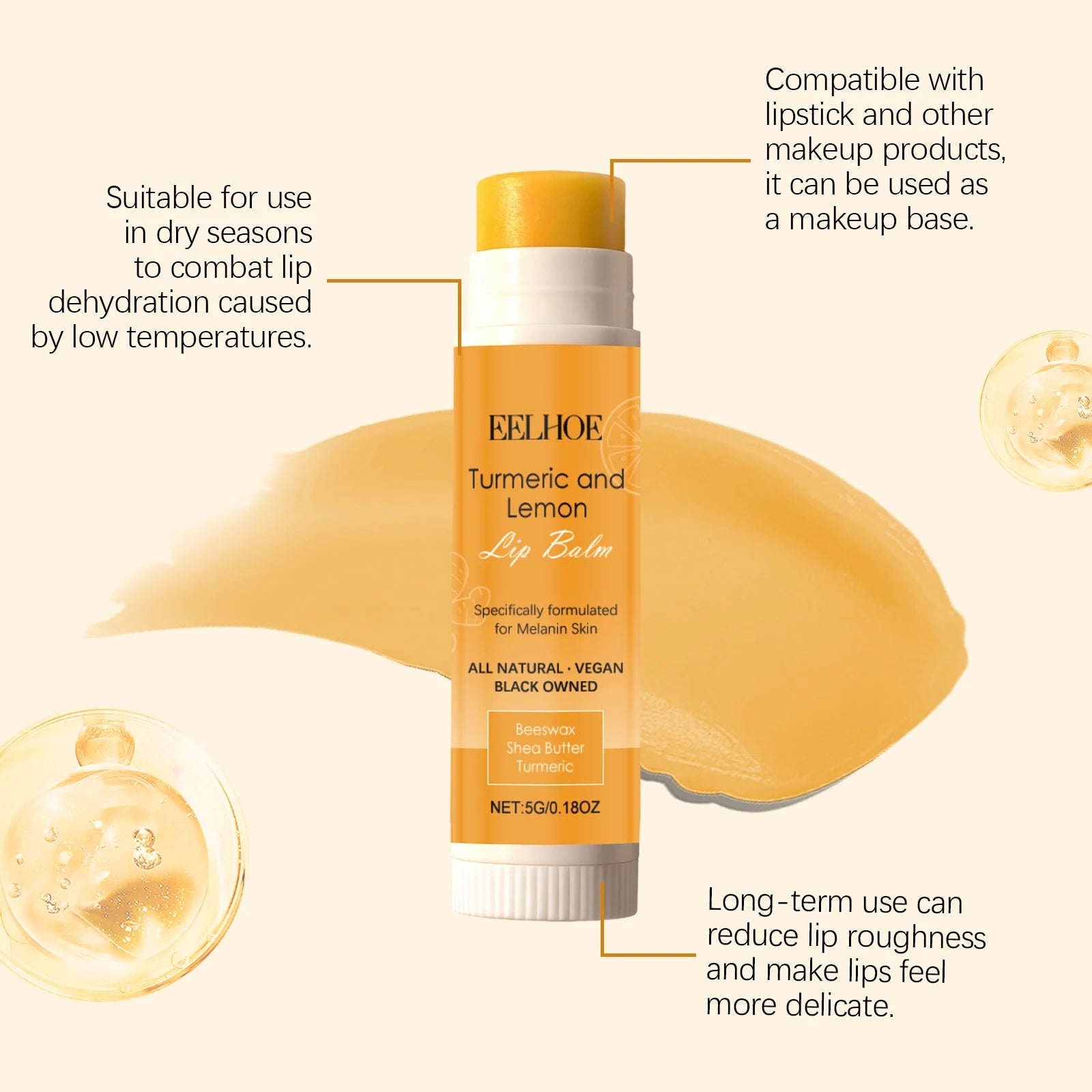 Bálsamo Labial de Cúrcuma e Limão – Tratamento Natural com Manteiga de Karité para Clareamento de Lábios Escurecidos, Hidratação e Base Pré-Maquiagem