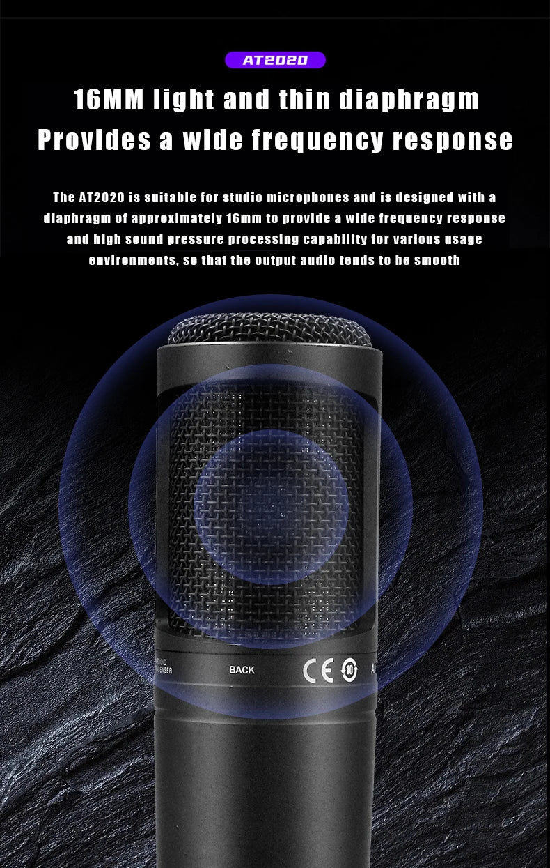 AT2020 Condenser Microphone for Recording Gaming Microfono Condenser Professional Microphone,Cardioid Mic for Singing