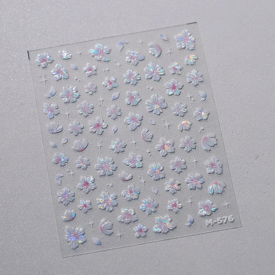 1PCS DIY Spring Adhesive Stickers For Nails Embossed Cherry Blossom 3D Nail Stickers Flower Nail Art Decoration Supplies Decals