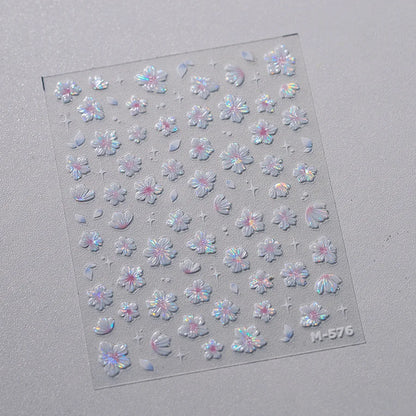 1PCS DIY Spring Adhesive Stickers For Nails Embossed Cherry Blossom 3D Nail Stickers Flower Nail Art Decoration Supplies Decals