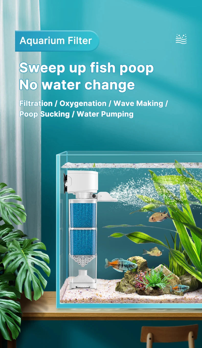 Aquarium Filter Pump Fish Tank Submersible Silent Air Oxygen Aerator Internal Water Pump Aquarium Air Pump Wave Maker 220v