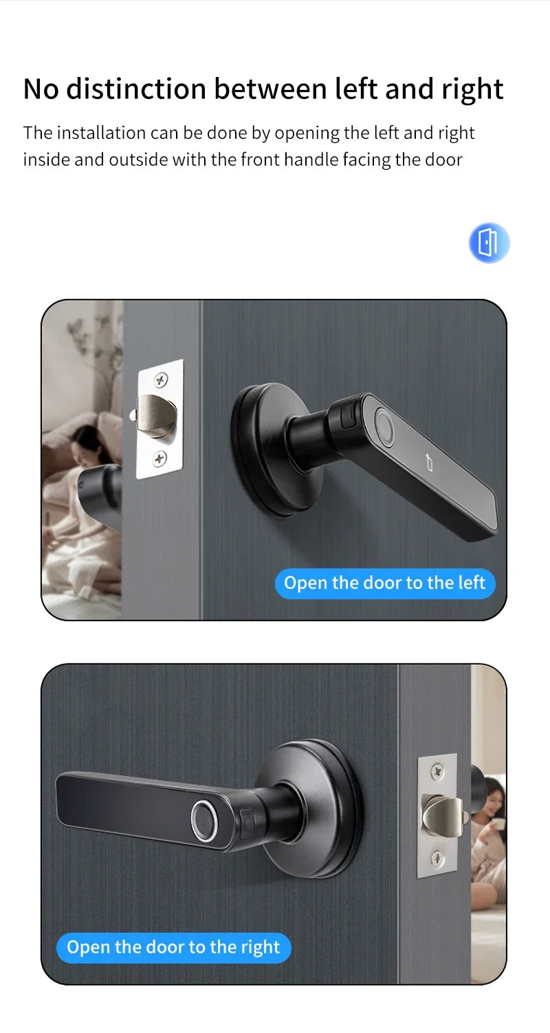 Tuya App Bluetooth Smart Fingerprint Door Lock Password Mechanical Key NFC Unlocking For Wooden Door Handle Lock IP54 Rainproof