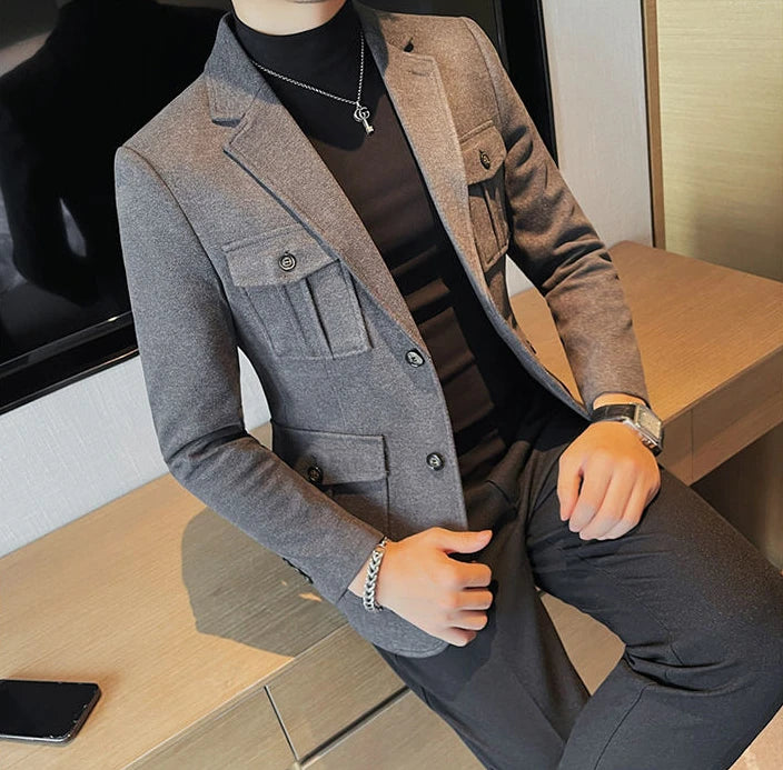 Tweed Men's Suit Jackets Single Breasted Male Blazer Gray Fashion 2024 Luxury Designer Menswear Coat Korean Style Clothes Casual