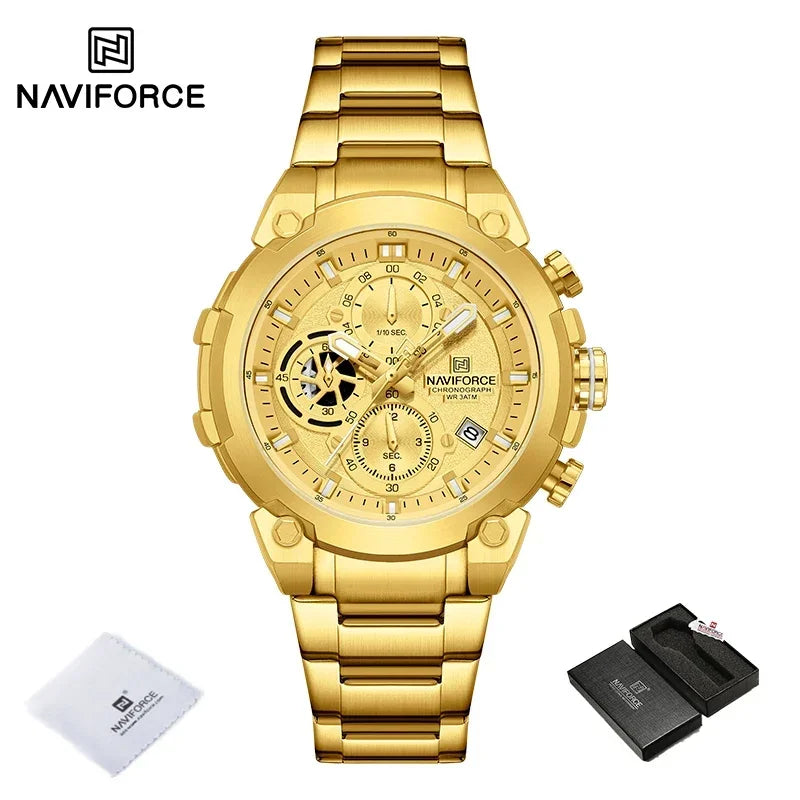 NAVIFORCE Original Watch for Men 2025 New Stainless Steel Waterproof Chronograph Classic Quartz Wristwatch Brand Men Watch Gifts